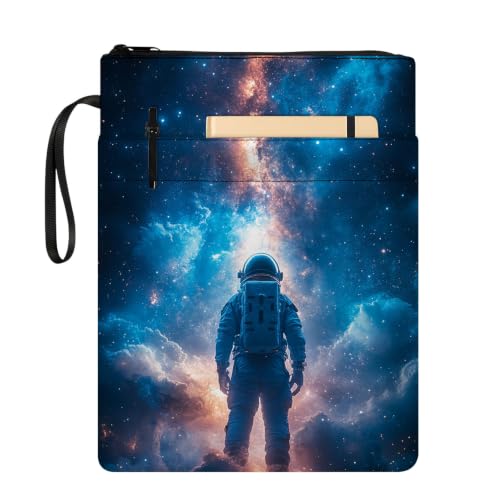 Padded Book Sleeve with Zipper & Front Pocket, Fabric Book Cover | Cosmic Astronaut In Galaxy11.4"x8.7" Washable Canvas Pouch for Hardcovers, Tablets & Reading Accessories - color: Cosmic Astronaut in Galaxy