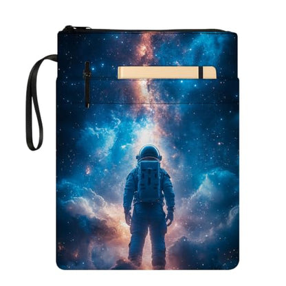Padded Book Sleeve with Zipper & Front Pocket, Fabric Book Cover | Cosmic Astronaut In Galaxy11.4"x8.7" Washable Canvas Pouch for Hardcovers, Tablets & Reading Accessories - color: Cosmic Astronaut in Galaxy