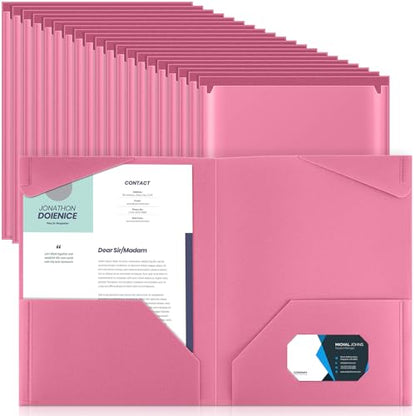 Henoyso 60 Pack Plastic Folders with Clear Front Pockets Bulk Heavy Duty File Folders with 2 Pockets and Card Slot for Student Teacher Back to School Supplies Office Presentation (Light Pink) - color: Light Pink