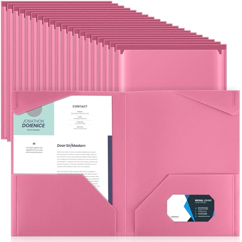 Henoyso 60 Pack Plastic Folders with Clear Front Pockets Bulk Heavy Duty File Folders with 2 Pockets and Card Slot for Student Teacher Back to School Supplies Office Presentation (Light Pink) - color: Light Pink