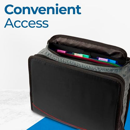 Case-it King Sized Zip Tab School Zipper Binder | 4-Inch D-Rings, 800 Sheet Capacity, 5-Subject Expanding File Folder, Multiple Pockets & Storage Organizer, Shoulder Strap | D-186 Jet Black | 4 Pack
