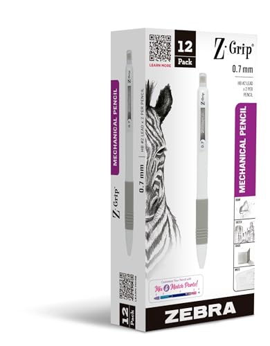 Zebra Pen Z-Grip Mechanical Pencil, 0.7mm #2, White Opaque Barrels, 12-Pack | Latex-Free Grip, Smooth Writing, Comes Pre-Loaded with Lead and Eraser, Refillable, Ideal for School Supplies (50400) - color: White