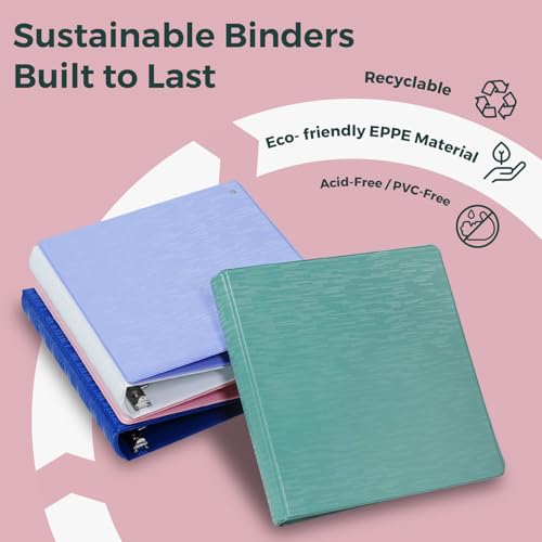 POPRUN D Ring Binder 1 Inch, 3 Ring Heavy-Duty PVC-Free (Fit 225 ct. 8-1/2"x11" Paper), 4 Pack with 2 Pockets for School Office Supplies, White - color: White, size: 1 inch