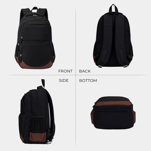 Glodwheat 3Pcs Backpack Set For Girls With Insulated Lunch Bag & Pencil Case, Lightweight Water-Resistant School Bookbag With 11 Compartments / 20L - color: Matte Black