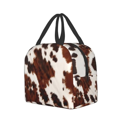 Nerxy Insulated Lunch Bag 8x5x8.5inch Cow Skin Print Lunch Box Abstract Africa Animal Farm Fashion Reusable Meal Portable Container Tote for Woman Men Kids Adults Work School Travel Office Picnic - color: Cow
