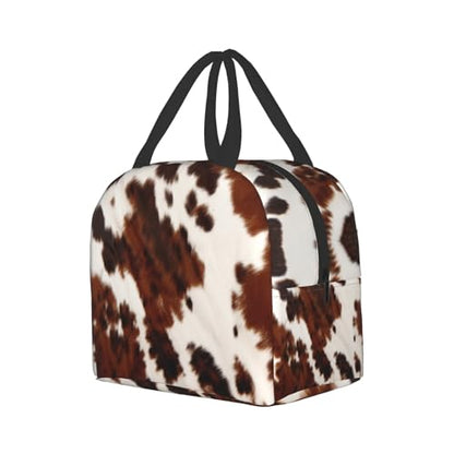 Nerxy Insulated Lunch Bag 8x5x8.5inch Cow Skin Print Lunch Box Abstract Africa Animal Farm Fashion Reusable Meal Portable Container Tote for Woman Men Kids Adults Work School Travel Office Picnic - color: Cow