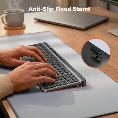 MEETION New Wireless Bluetooth Keyboard and Mouse, Dual Bluetooth and USB Full Size Rechargeable Keyboard with 4 DPI Ergonomic Mouse for Laptop/PC/Computer/iPad, Mac/Windows, C9990 Black Gray - color: Full Size Black