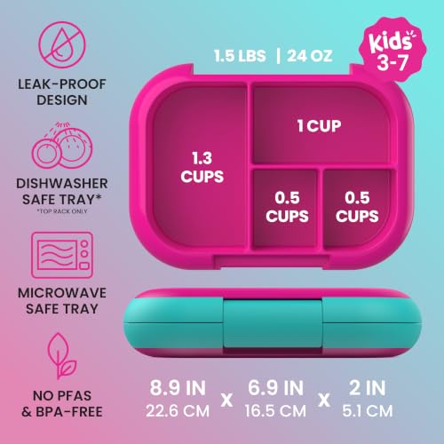 Bentgo Chill Kids Leakproof Lunch Box - 4-Compartment Bento Box with Built-In Ice Pack, 3.3 Cup Capacity, BPA-Free, Microwave & Dishwasher Safe Tray, Ages 3–7 (Fuchsia/Teal) - color: Fuchsia/Teal