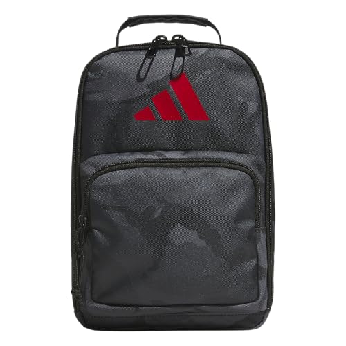 adidas Kids Santiago Lunch Bag for Girls & Boys – Insulated Cooler Lunchbox, 8L - color: 4.0/Woodland Essential Camo Grey Six/ Black/ Better Scarlett