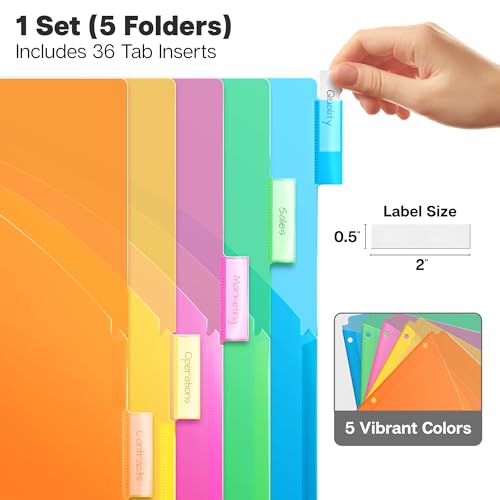 Dunwell Plastic Binder Dividers with Front Pocket (5 Tab), Clear Slash Single Pocket Divider with Tabs, 3 Ring Binder Pockets with Index Tab, Acid-Free, Notebook Dividers Include Label Inserts - size: 1 Set (5 pcs), style: 1 Pocket
