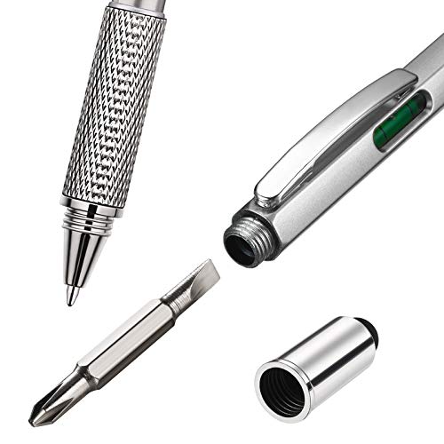 Zhanmai 8 Pcs 6 in 1 Multitool Pen Bulk Gift for Men Multi Tool Ballpoint Pen with Ruler Level Screwdriver Stylus Cool 20 Ink Refill Tool Gadget Birthday Christmas Stocking Stuffers (Black, Silver) - color: Silver, Black