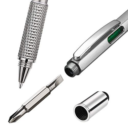 Zhanmai 8 Pcs 6 in 1 Multitool Pen Bulk Gift for Men Multi Tool Ballpoint Pen with Ruler Level Screwdriver Stylus Cool 20 Ink Refill Tool Gadget Birthday Christmas Stocking Stuffers (Black, Silver) - color: Silver, Black