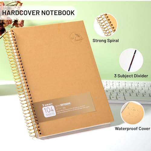 8.5 x 11 Large Spiral Notebook 3 Subject Spiral Notebook Hardcover Spiral Notebook for Note Taking 120 Sheets College Ruled Journal for School Office Supplies Writing Journal,Brown - color: 4.brown