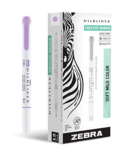 Zebra Pen Mildliner Dual-Tip Highlighters, Broad and Fine Tips, Ideal for Bible Highlighting, No Bleed, School Supplies, Teacher Supplies, and Office Supplies, Mild Violet Ink, 12-Pack (78180upc) - color: Violet