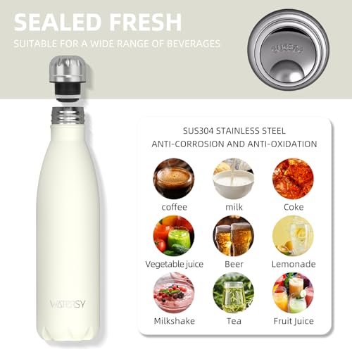 WATERSY Stainless Steel water bottles,17oz/500ml Insulated Water Bottles,Cream White metal water bottle Keeps Drink Cold and Hot,BPA Free kids water bottles for School,Gym,Travel,Sports - color: Cream White