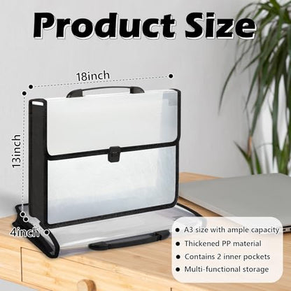 3 Pieces A3 11 x 17 inch Expandable File Folder with Handle Expandable Folders for Documents Snap Closure Black Horizontal Large Clear Organizer Storage for Plots Charts