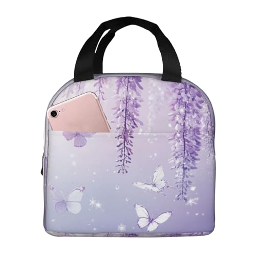 Lunch Bag Lavender Butterfly Light Purple Flower Insulated Lunch Box Reusable Cooler Tote for Adults Student Girl Boy Work Office School Picnic Over 3 Years Old - color: B0365