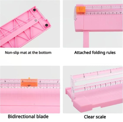 Paper Cutter, A4 Paper Trimmer with Security Safeguard & Side Ruler Portable Straight Edge Cutter for Scrapbooking Craft Paper, Photos, Label, Cardstock (Pink)