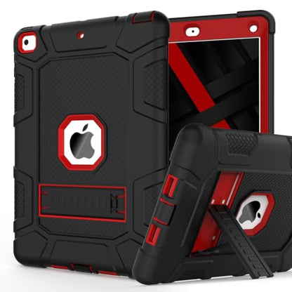 iPad 6th Generation Cases, iPad 5th Generation Case, iPad Air 2 Case, iPad 9.7 Case, Shockproof Rugged Drop Protection Cover Built with Kickstand for iPad 9.7'' A1893/A1954/A1822/A1823 - color: Black+Red