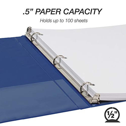 Samsill 8 Pack Durable 0.5 Inch 3 Ring Binders, Round Ring, Clear View Cover for Presentations, Black - color: Blue, size: 0.5-Inch
