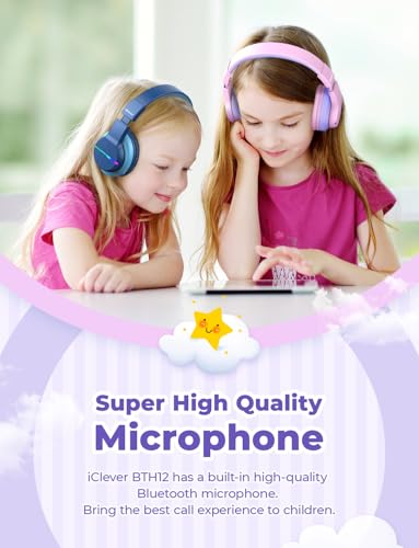 iClever BTH12 Kids Bluetooth Headphones,Colorful LED Lights,74/85dBA Safe Volume,85H Playtime,Bluetooth 5.2,Over Ear Headphones Built-in Mic for iPad/Tablet/Airplane,Blossom Pink - color: A-Pink