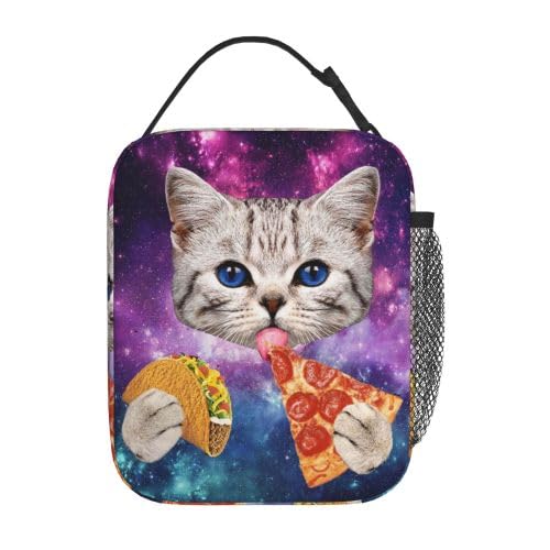 YETTA YANG Galaxy Cat Pizza Taco Funny Portable Lunch Bag Insulated Lunch Box Reusable Totes For Women Men Work Picnic Camping - color: Black24