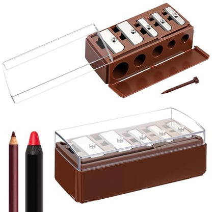 Honoson 2 Pcs 5 Hole Cosmetic Long Point Manual Pencil Sharpener with Plastic Lid Makeup Eyeliner Pencil Sharpener (Brown) - color: Brown