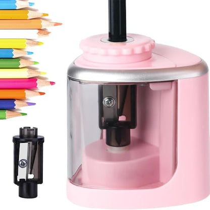 Automatic Pencil Sharpener with Auto Stop & Lead Breakage Protection – Ideal for Offices,Schools,Students,and Illustrators Quiet Operation,No Rough Edges,Pink - color: Pink