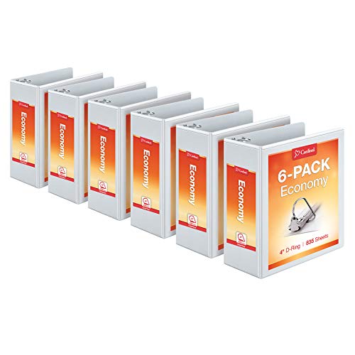 Cardinal Economy 3-Ring Binders, 4", Slant-D Rings, Holds 835 Sheets, ClearVue Presentation View, Non-Stick, White, Case of 6 (90781) - color: White, size: 4 Inch
