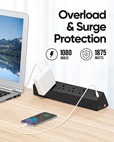 Desk Clamp Power Strip, Flat Plug Fast Charging Station, Desk Mount Surge Protector with PD 20W USB C Ports, Fit 1.7 inch Tabletop Edge Thick, Desktop Outlets for Home Office. - size: 6FT