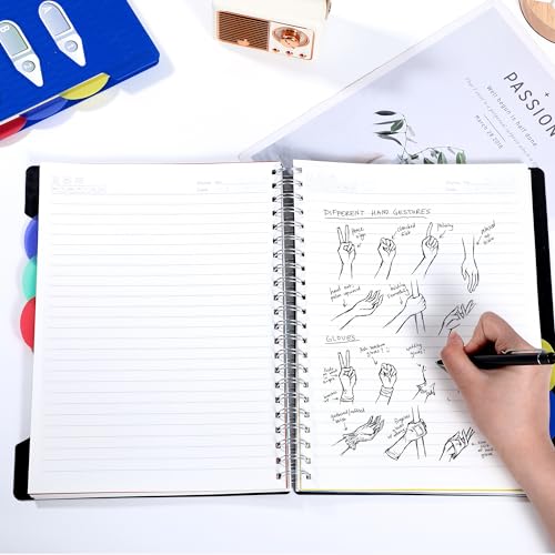 CAGIE 5 Subject Notebook with Dividers, A4 Spiral Notebook 8.5 x 11, 240 Pages Wide Ruled Notebook College Ruled, Large Hardcover Notebook for Note Taking for Work, School, Office, Black | College Ruled, Large Notebook, Notebook for Note Taking for Work,