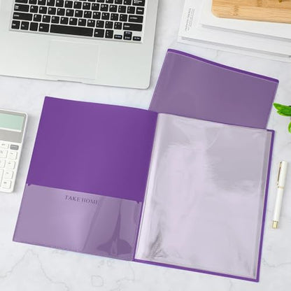 Henoyso 48 Pcs Purple School and Home 2 Pocket Folders with 4 Clear Inner Pockets Plastic Heavy Duty Homework Folders Parent Teacher Communication for Student Home Office Classroom,11 x 9 Inch - color: Purple