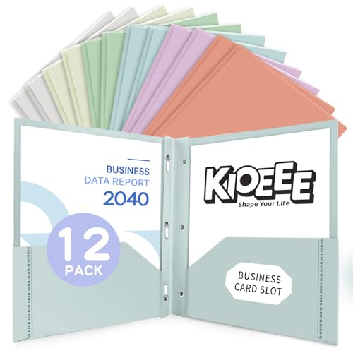 Plastic Folders with Pockets and Prongs (Pastels,12 Pack),Fit Letter Size Paper,Business Card Slot,2-Pocket Folder for School Office or Home,Durable Acid-Free Poly,Back to School Supplies Bulk