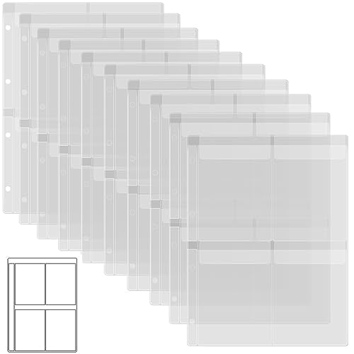 10 Sheet Binder Pockets Inserts with Four pockets A4 Size 4 Hole Binder Folder for Dies and Stamps Storage,Waterproof PVC Clear Bags Protectors for Cutting Dies Stencil Album Stamp Crafts Storage - color: 10pcs Inserts With Four Pocket