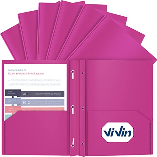 ViVin 12 Pack Plastic Folders with Pockets and Prongs, Heavy Duty 2 Pocket Folders with 3-Prong Fasteners, Poly File Holds 8-1/2" x 11" Paper for School Office Home (Purple) - color: Purple, size: 12 PACK