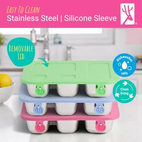 Elk and Friends Kids Stainless Steel Bento Box with Silicone Lid | Leak-proof | Toddler Lunch Container | 4 Compartments | Dishwasher Safe - color: Green