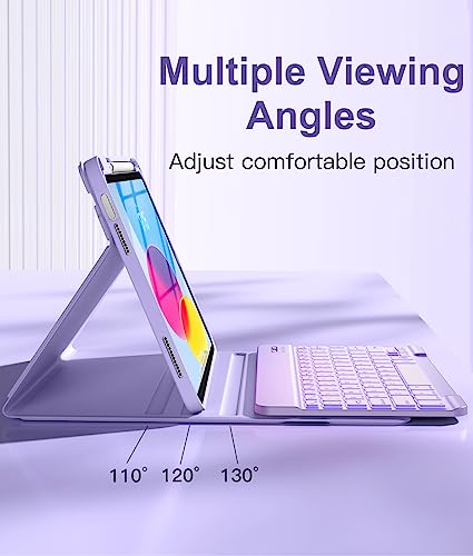 Hamile for iPad 11th 10th Generation Case with Keyboard - 7 Colors Backlit Wireless Detachable Folio Keyboard Cover with Pencil Holder for iPad 11-inch A16 2025 10th Gen 10.9 Inch 2022 (Purple) - color: Purple