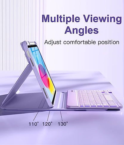 Hamile for iPad 11th 10th Generation Case with Keyboard - 7 Colors Backlit Wireless Detachable Folio Keyboard Cover with Pencil Holder for iPad 11-inch A16 2025 10th Gen 10.9 Inch 2022 (Purple) - color: Purple