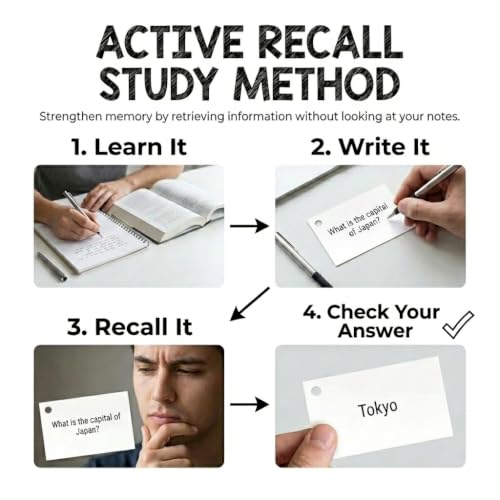 Blank Flash Cards with Rings & Box 1000 White Hole-Punched 2x3.5 USA Made | For active recall, vocabulary, homeschooling, language learning, exam prep, and spaced repetition.