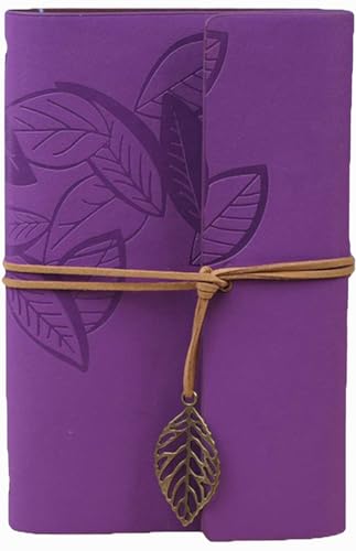 HARDCOVER JOURNAL Writing Notebook - Antique Handmade HARDCOVER Bound Daily Notepad, Vintage Leaf Series, (Leaves, Purple) - color: Leaves, Purple