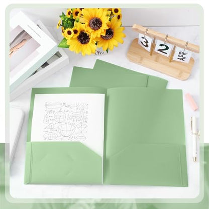 Gueevin 24 Pcs Plastic Folders with Pockets, Back to School Two Pocket Folder Fit Letter Size, Heavy Duty School Business Card Holder for Home Office, 11. 61 x 9. 45 Inches (Sage Green) - color: Sage Green