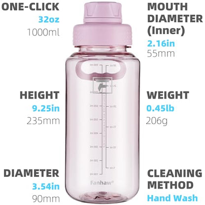 Fanhaw 32 oz Clear BPA-Free Tritan Water Bottle with Fast-Flow Spout Lid, BPA-Free & Leak-Proof Wide-Mouth Reusable Bottle for Gym, School & Office, Back to School Essentials (Cherry Blossom) - color: Cherry Blossom, style: 32 Ounces