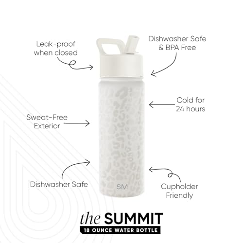 Simple Modern Kids Water Bottle with Straw Lid Vacuum Insulated Stainless Steel Metal Thermos Bottles | Reusable Leak Proof BPA-Free Flask for School | Summit Collection | 18oz, Cream Leopard - color: Pattern: Cream Leopard, style: 18oz