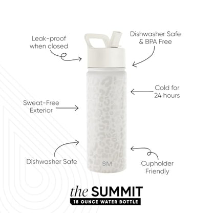 Simple Modern Kids Water Bottle with Straw Lid Vacuum Insulated Stainless Steel Metal Thermos Bottles | Reusable Leak Proof BPA-Free Flask for School | Summit Collection | 18oz, Cream Leopard - color: Pattern: Cream Leopard, style: 18oz