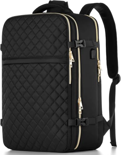 MOMUVO Large Travel Backpack Women, Flight Approved Carry On Backpack, Water Resistant Anti-Theft Casual Daypack School Bag Fit 17 Inch Laptop with USB Charging Port, Black - color: Black, size: 17.3 inch