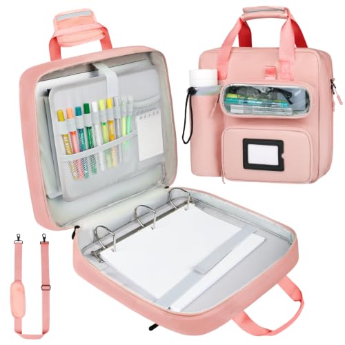 SIYNPAV 3 Inch Zipper 3 D-Ring Binder Bag, 700 Sheet Portfolio Organizer with Shoulder Strap, 13 Inch Laptop Sleeve, Pen& Bottle Pocket for Middle School, Peach - color: Peach