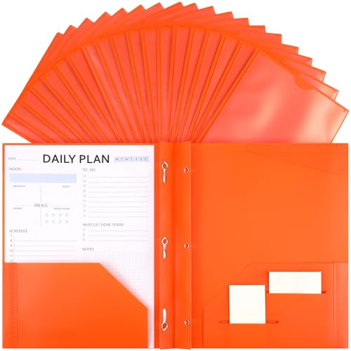 Tenceur 48 Pack Plastic Folders with 3 Prongs Bulk Heavy Duty Folders with Clear Front Pockets and Card Slots with Fasteners Fit Letter-Size Papers for Work School Office (Orange) - color: Orange