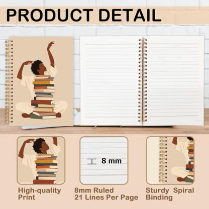 African American Book Lover Gifts Spiral Notebook 5.5x8.3 Inch | African American Black Girl Bookish Notebook Journal for Women,Bookworm Book Reading Reader Gifts - color: Bookworm reading enthusiast white