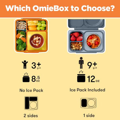 OmieBox Bento Box for Kids - Insulated Bento Lunch Box with Leak Proof Vacuum Insulated Food Jar - 3 Compartments, Two Temperature Zones (Sunshine) - color: Sunshine