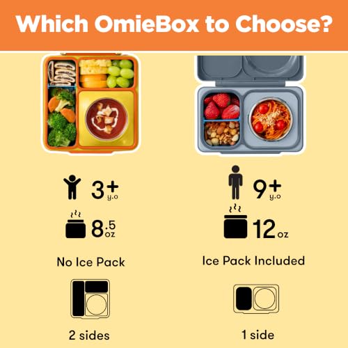 OmieBox Bento Box for Kids - Insulated Bento Lunch Box with Leak Proof Vacuum Insulated Food Jar - 3 Compartments, Two Temperature Zones (Sunshine) - color: Sunshine